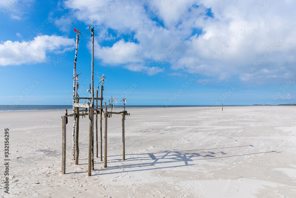 Object made of flotsam at the beach of Nebel, German North Sea island of Amrum Object made of flotsam at the beach of Nebel, German North Sea island of Amrum