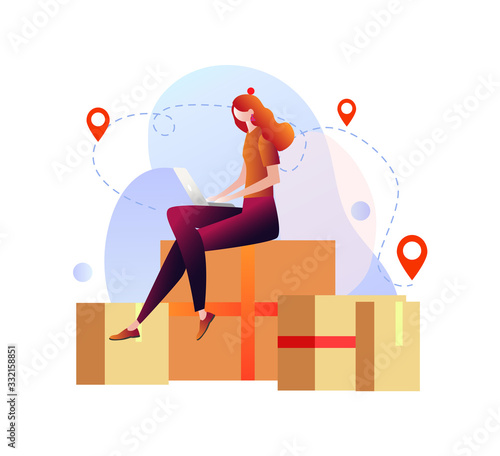 Relocation services. Apartment rent, accommodation leasing, real estate agency website design element.