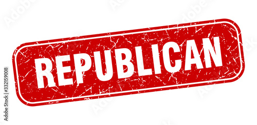 republican stamp. republican square grungy red sign.