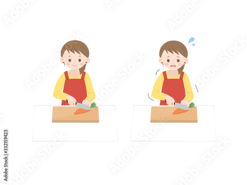 野菜を切る女性のイラスト