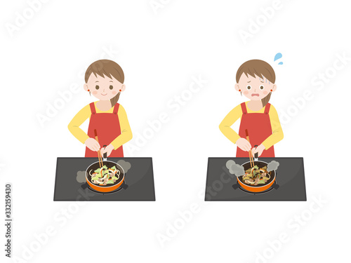 料理をする女性のイラスト