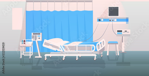 hospital operating table and medical devices modern clinic surgery room intensive therapy ward interior horizontal vector illustration