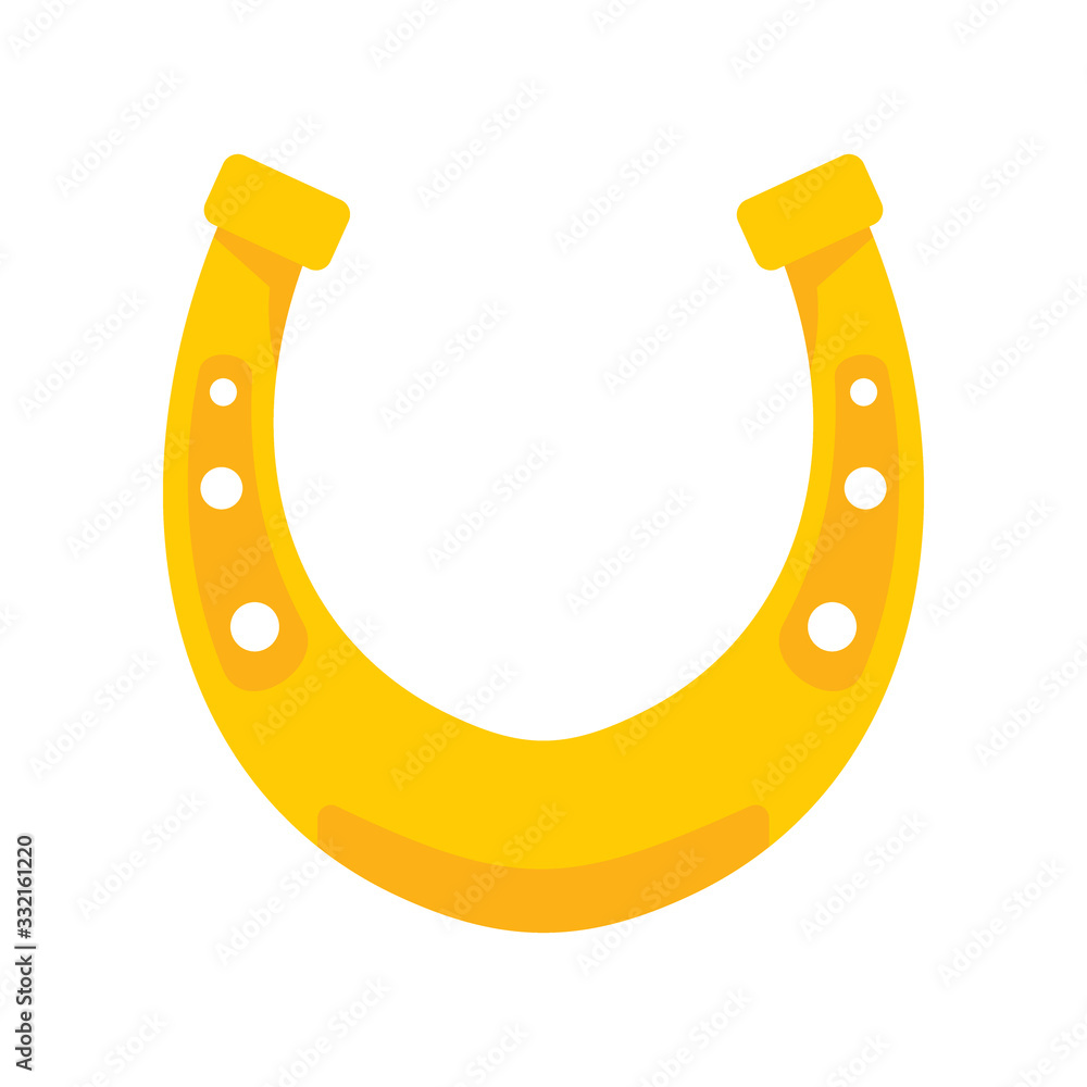 Shiny golden shiny horseshoe vector flat icon, lucky symbol isolated on white illustration