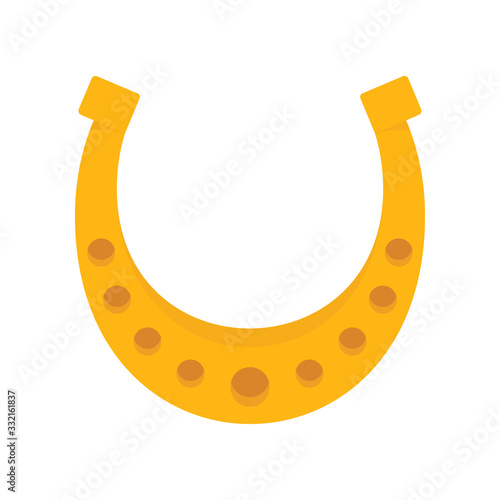 Shiny golden vintage horseshoe vector flat icon, lucky symbol isolated on white illustration