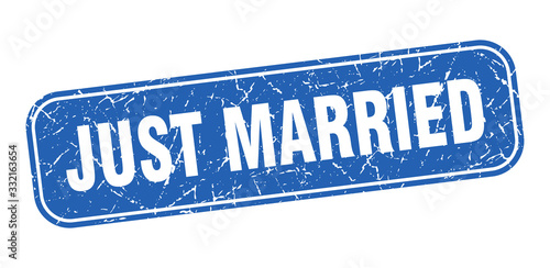 just married stamp. just married square grungy blue sign.