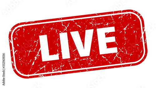 live stamp. live square grungy red sign.