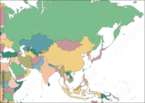 Map of the Asia continent with countries