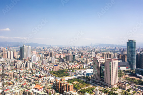 New Taipei City,Taiwan - Feb 1, 2020: This is a view of the Banqiao district in New Taipei where many new buildings can be seen, the building in the center is Banqiao station, Skyline of New taipei © yaophotograph