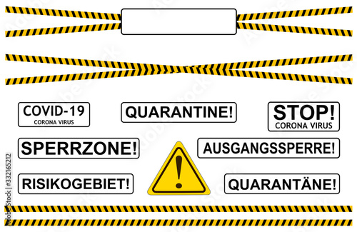 Absperrband Corona Virus Sperrgebiet Schilder Set