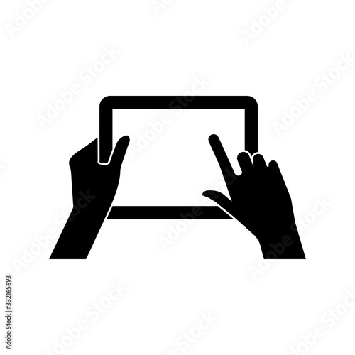 solid icons for Hand touching tablet screen,vector illustrations