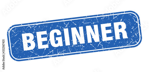 beginner stamp. beginner square grungy blue sign.