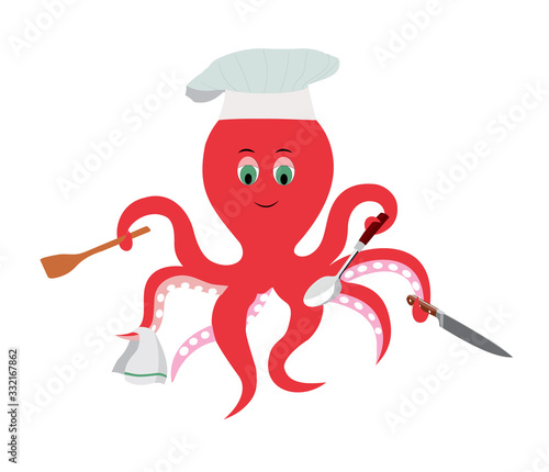 vector illustration of an octopus cook  professional cook  catering establishment  fast food restaurant sign concept  food service sign