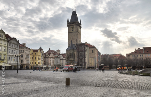 Canvas Print Prague during quarantine caused by Corona virus, view at the Astronomical clock