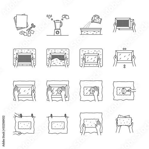 Hand paper making process icon set vector