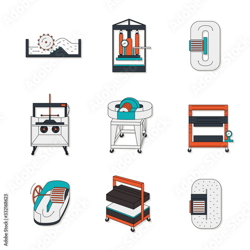 Hollander beater and papermaking equipment icon set