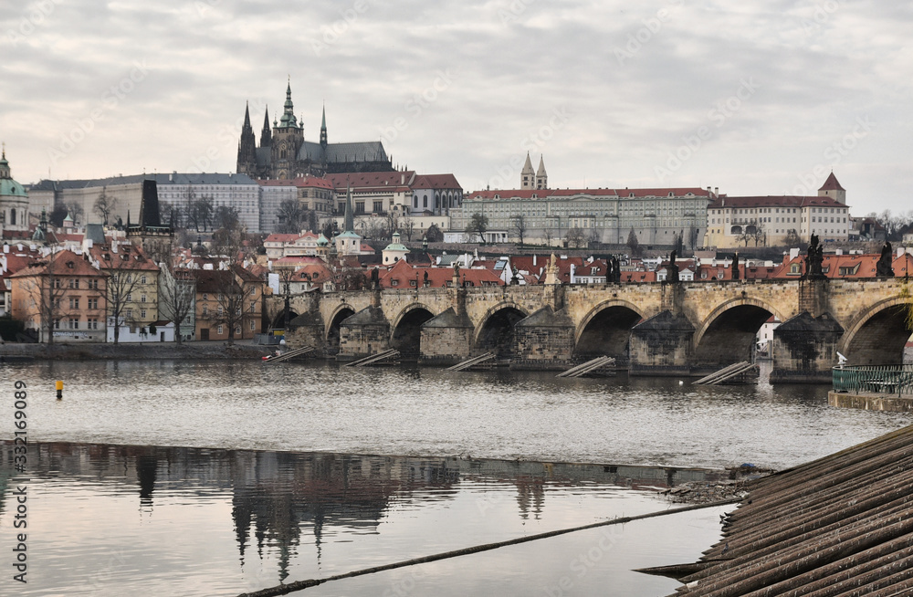 Prague Castle and Charles Bridge view 