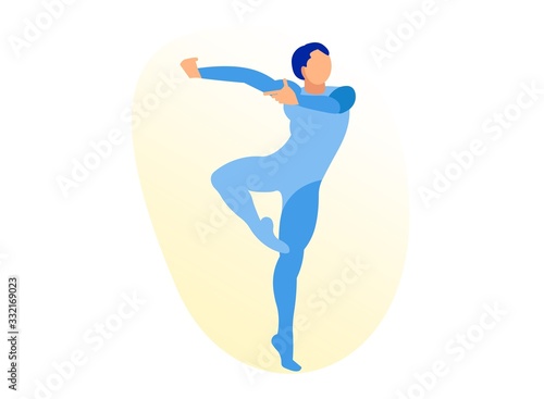 Young, Handsome, Sporty and Athletic Ballet Dancer Wearing Tight Costume Stand in Dancing Position Isolated on White Background. Artist Performing Dance Art on Stage. Cartoon Flat Vector Illustration