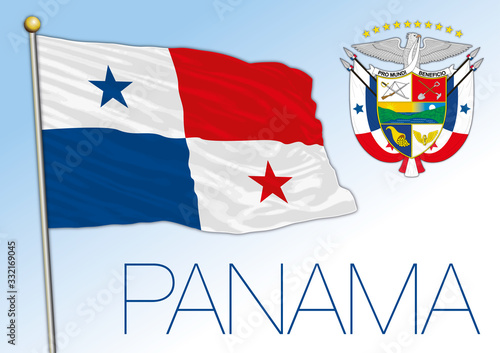 Panama official national flag and coat of arms, central america, vector illustration