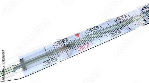 3D Thermometer isolated on white. Pharmaceutical medicament. Pharmacy theme.