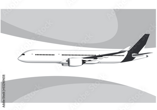 Airbus A350-800.. Flying airplane, takeoff airliner, commercial jet aircraft, airliner. Vector illustration. Vector template.