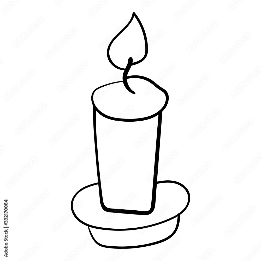 Bright candle flame. Solemn event. Easter decoration. Vector Illustration for any design. Illustration for coloring. One color. Bright candle flame. Solemn event. Easter decoration. Vector Illustration for any design. Illustration for coloring. One color.