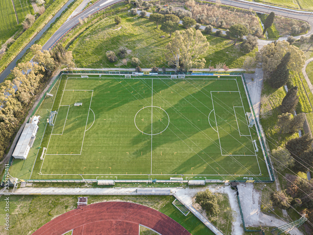 Aerial view from drone, sports facilities closed due to quarantine for Covid-19