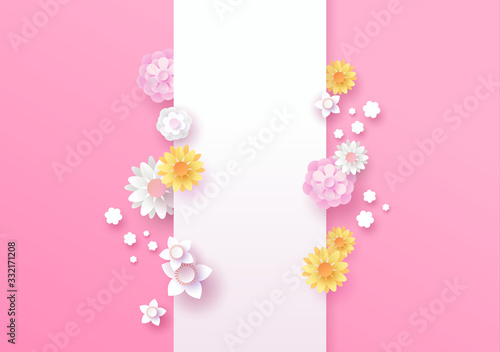Spring paper cut 3d flower vertical template