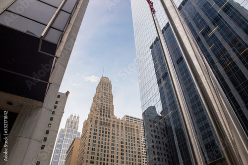 Chicago skyscrapers, steel, glass and old brick buildings © dade72