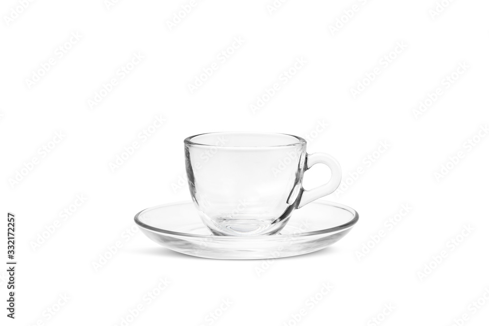 Transparent coffee and cappuccino cup with saucer isolated on white background Transparent coffee and cappuccino cup with saucer isolated on white background