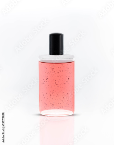 Bottle of hand sanitizer, antimicrobial liquid gel, germ prevention or antibacterial hygiene copyspace
