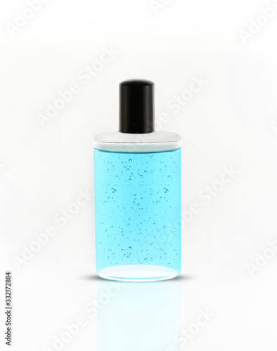 Bottle of hand sanitizer, antimicrobial liquid gel, germ prevention or antibacterial hygiene copyspace