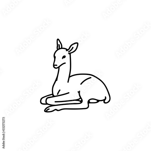 Wild young deer baby fawn vector outline black white sketch illustration.