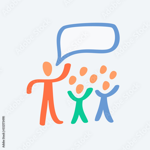  Motivational public speaker with crowd of people. 