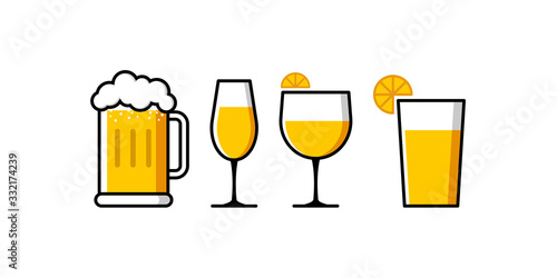 a Collection of Beverage icons for restaurant use. Beer, Lemonade, Lemon Juice, and Lemon Tea Icons