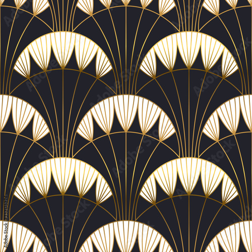 Gold black art deco architecture seamless pattern