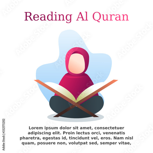 Muslim Girl reading holy book of Quran or Koran. Related to Ramadan and eid activity