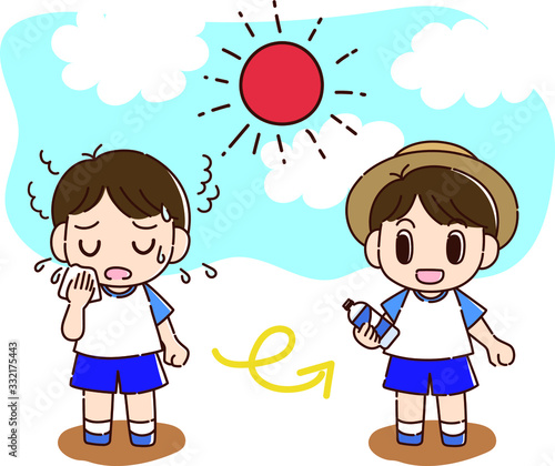 熱中症対策する男の子
