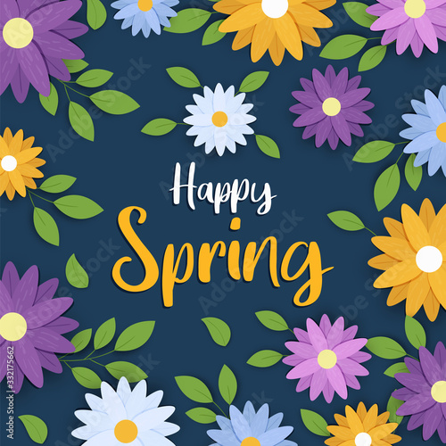Happy spring greeting card for flower season