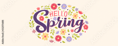 Hello spring cute flower banner for nature season