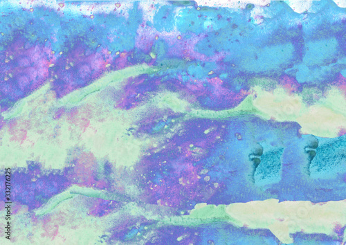 Watercolor colorful texture. Watercolor splashes handmade. Blue, cyan and mint colors. Art element for creative design.