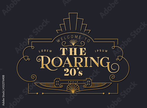 The roaring 20s gold art deco frame background