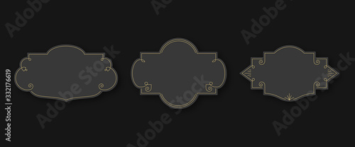 Gold black art deco label set in 3d isolated