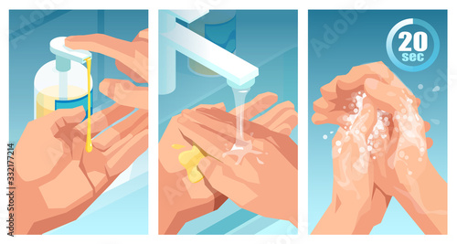 Educational illustration of how properly wash hands