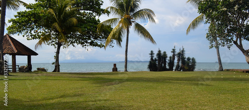 Grassy park by the beach
