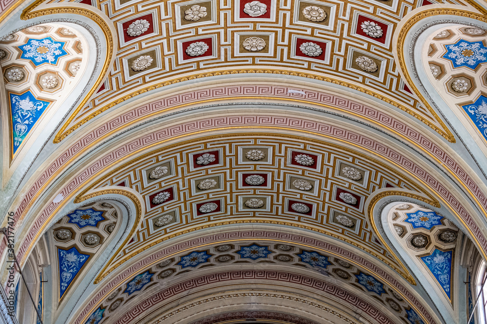 beautiful patterned colorful church ceiling