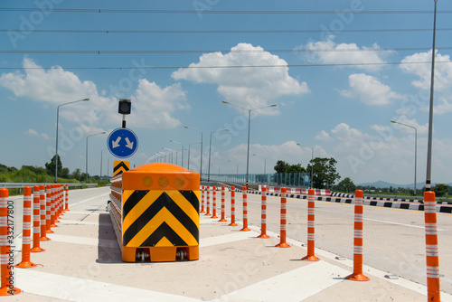 Crash Cushion or  Impact Attenuator installed in highway intersections and accident-prone areas.