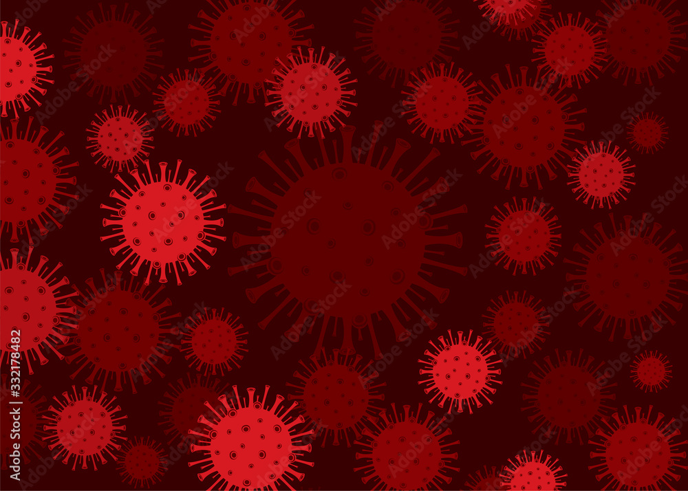 Dark background with bacteria and the inscription coronavirus.