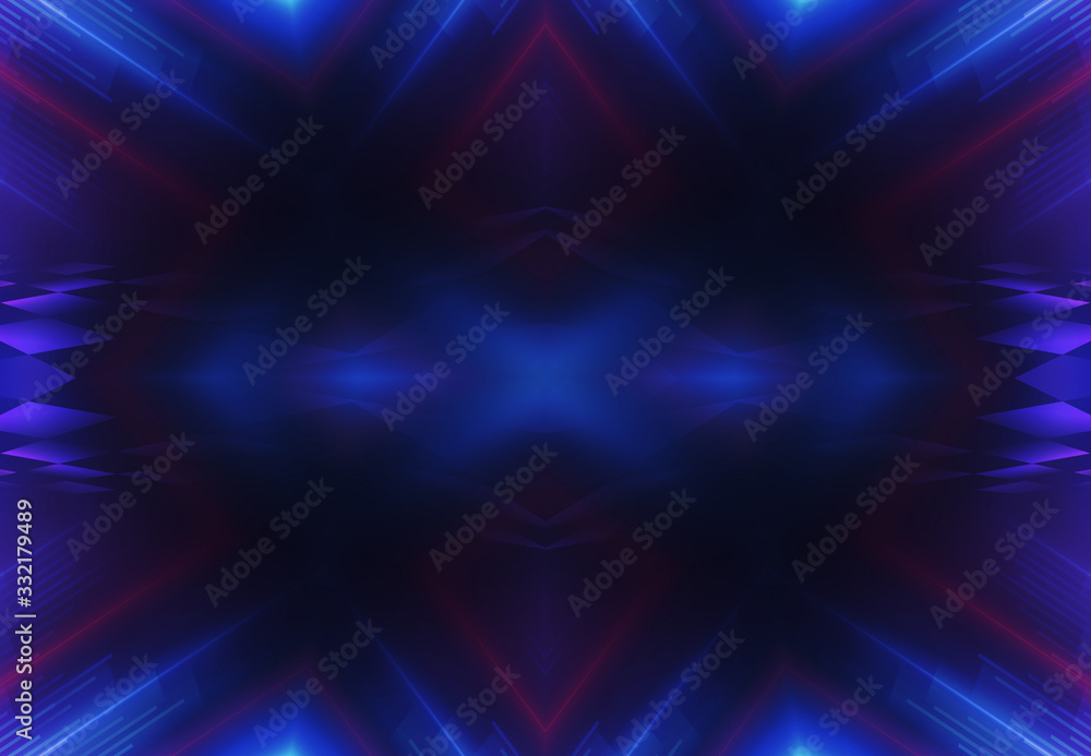Obraz premium Dark abstract futuristic background. Neon glow, light lines, shapes. UV radiation. Empty Stage Background