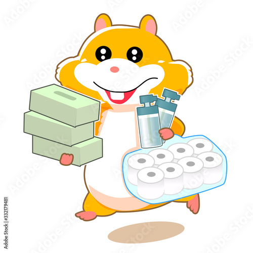 買い溜めをするハムスターのイラスト
