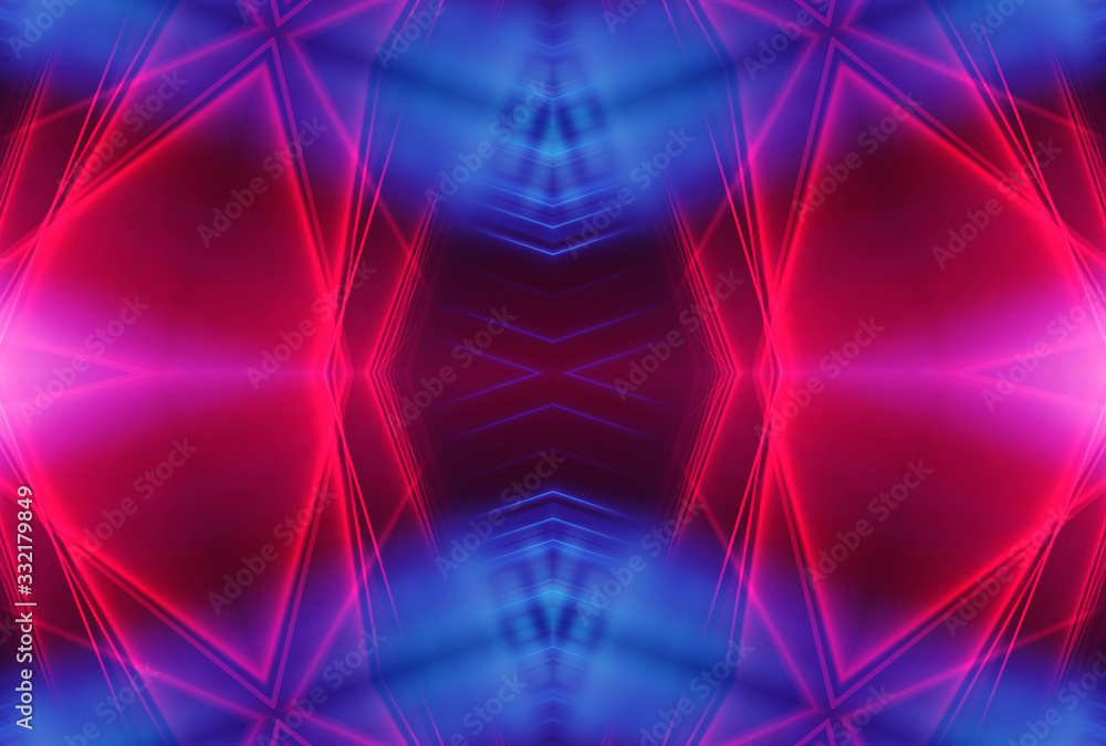 Dark abstract futuristic background. Neon glow, light lines, shapes. UV radiation. Empty Stage Background Dark abstract futuristic background. Neon glow, light lines, shapes. UV radiation. Empty Stage Background